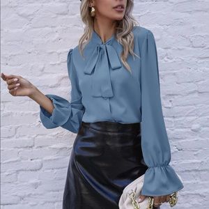 Tie Neck Flounce Blouse
